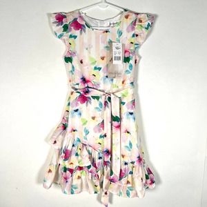 NEW! Little Angels by Us Angels Girl's Floral Dress 6 Striped Faux-Wrap Belted